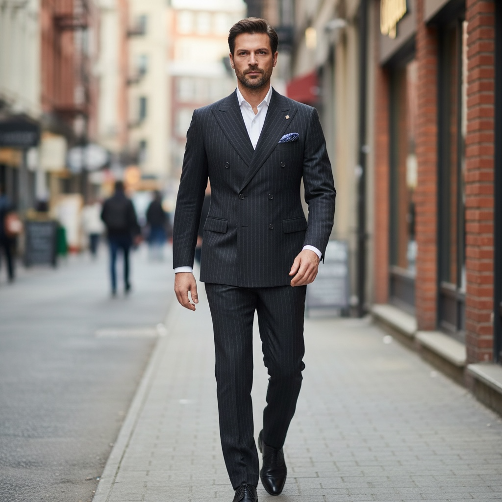 Nikko Lacivert Çizgili Kruvaze Takım Elbise