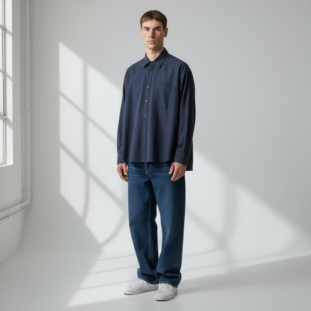 Massa Lacivert Oversize Oxford Gömlek