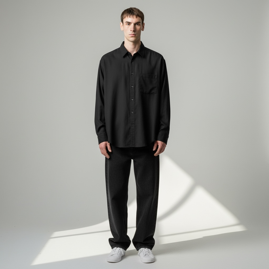 Massa Siyah Oversize Oxford Gömlek