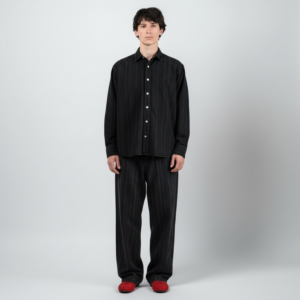 Massa Siyah Dokulu Oversize Gömlek